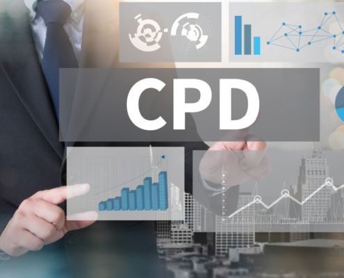 CPD Continuing Professional Development and businessman working with modern technology