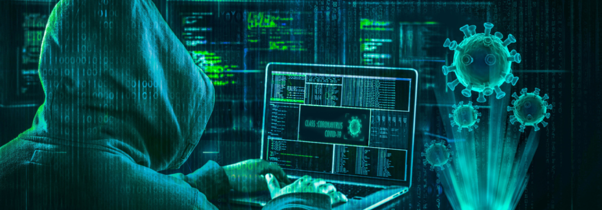 hacker virus malware attack during coronavirus pandemic concept