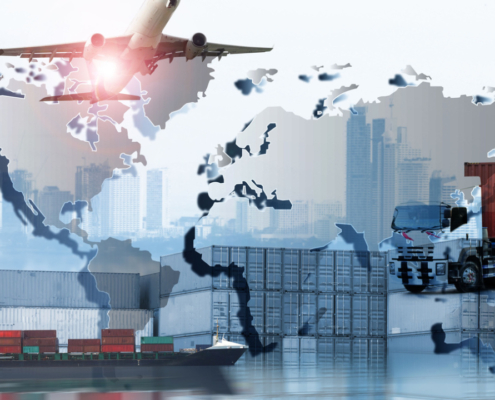 International trade. Global logistics network concept, Air cargo trucking rail transportation maritime shipping On-time delivery